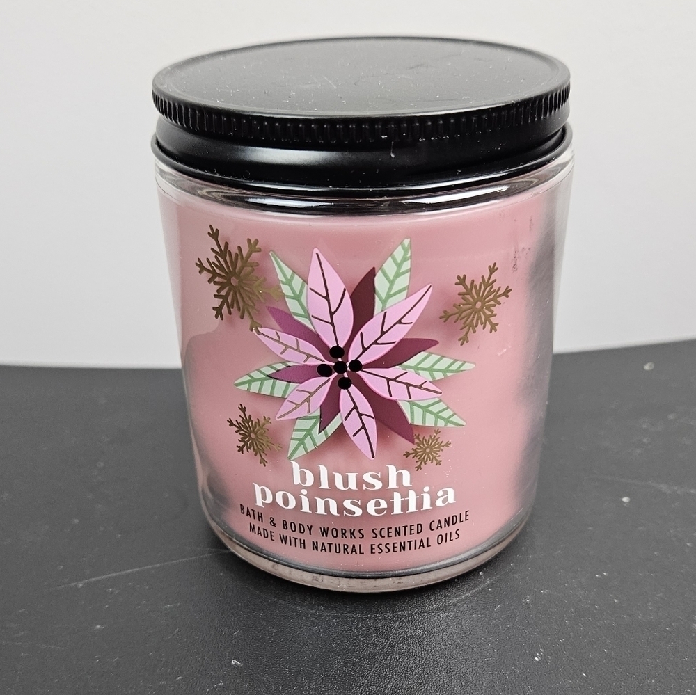 Bath and Body Works Blush Poinsettia Mason Single Wick Candle
